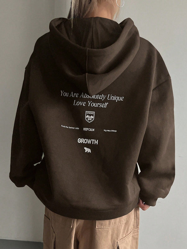 Dazy sudadera con capucha minimalista con estampado de letras para mujer, uso casual diario