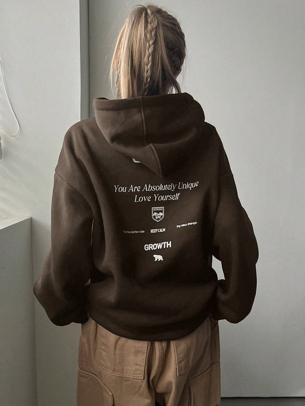 Dazy sudadera con capucha minimalista con estampado de letras para mujer, uso casual diario