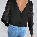Frenchy Blusa De Manga Farol De Malla Transparente Para Mujer
