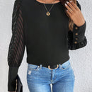 Frenchy Blusa De Manga Farol De Malla Transparente Para Mujer