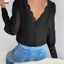 Frenchy Blusa De Manga Farol De Malla Transparente Para Mujer