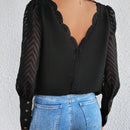 Frenchy Blusa De Manga Farol De Malla Transparente Para Mujer