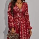 Prive Vestido dorado con estampado geometrico de manga farol