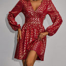 Prive Vestido dorado con estampado geometrico de manga farol