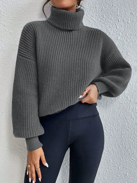 Frenchy Sueter Holgado De Cuello Alto De Color Solido Con Hombros Caidos
