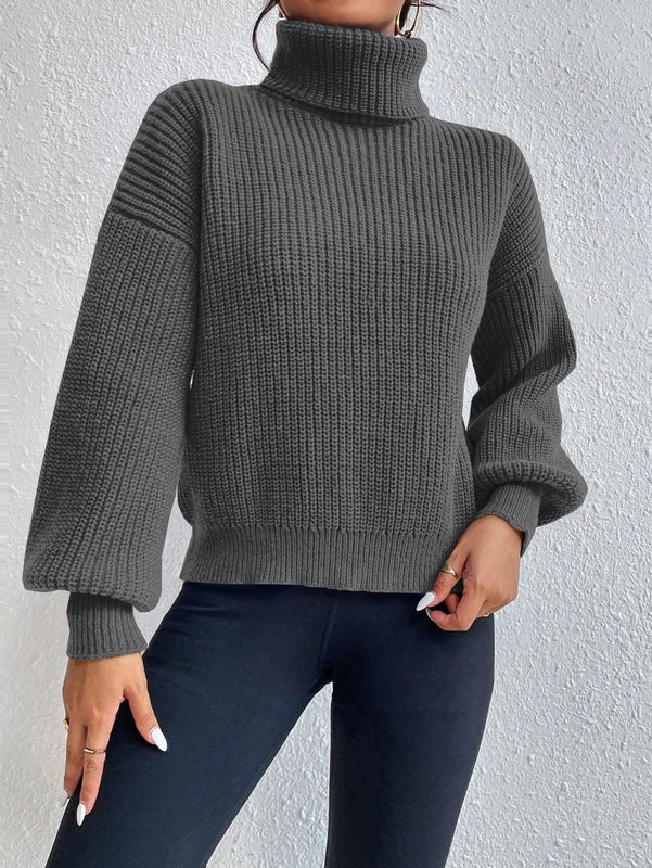 Frenchy Sueter Holgado De Cuello Alto De Color Solido Con Hombros Caidos