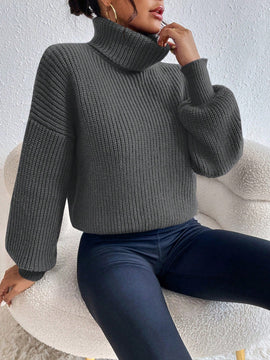 Frenchy Sueter Holgado De Cuello Alto De Color Solido Con Hombros Caidos