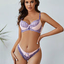 Conjunto Sexy De Liguero Frances De Encaje Y Sujetador Con G-string En Bloque De Color Para Mujer