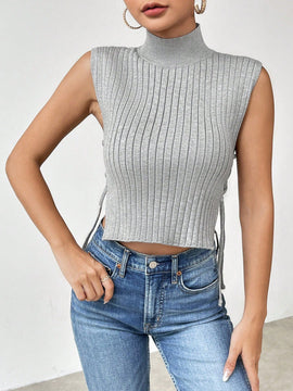 EZwear Chaleco de punto de mujeres lado con cordon