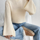EZwear Jersey De Punto Con Cuello Alto, Mangas Acampanadas Y Calados