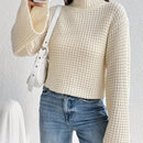 EZwear Jersey De Punto Con Cuello Alto, Mangas Acampanadas Y Calados
