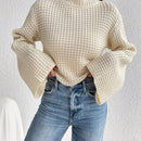 EZwear Jersey De Punto Con Cuello Alto, Mangas Acampanadas Y Calados
