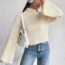 EZwear Jersey De Punto Con Cuello Alto, Mangas Acampanadas Y Calados
