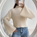 EZwear Jersey De Punto Con Cuello Alto, Mangas Acampanadas Y Calados