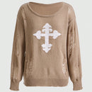 ROMWE Grunge Punk Sueter Desgastado Con Patron Cruzado