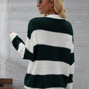 LUNE de mujeres dos tonos de rayas de hombros caidos Cardigan Jersey