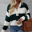 LUNE de mujeres dos tonos de rayas de hombros caidos Cardigan Jersey