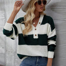 LUNE de mujeres dos tonos de rayas de hombros caidos Cardigan Jersey