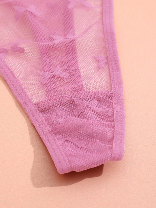 Conjunto de 6 tangas de encaje con patron de mariposas de unicolor con banda de cintura delgada, lenceria sexy para mujeres