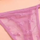 Conjunto de 6 tangas de encaje con patron de mariposas de unicolor con banda de cintura delgada, lenceria sexy para mujeres