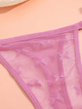 Conjunto de 6 tangas de encaje con patron de mariposas de unicolor con banda de cintura delgada, lenceria sexy para mujeres