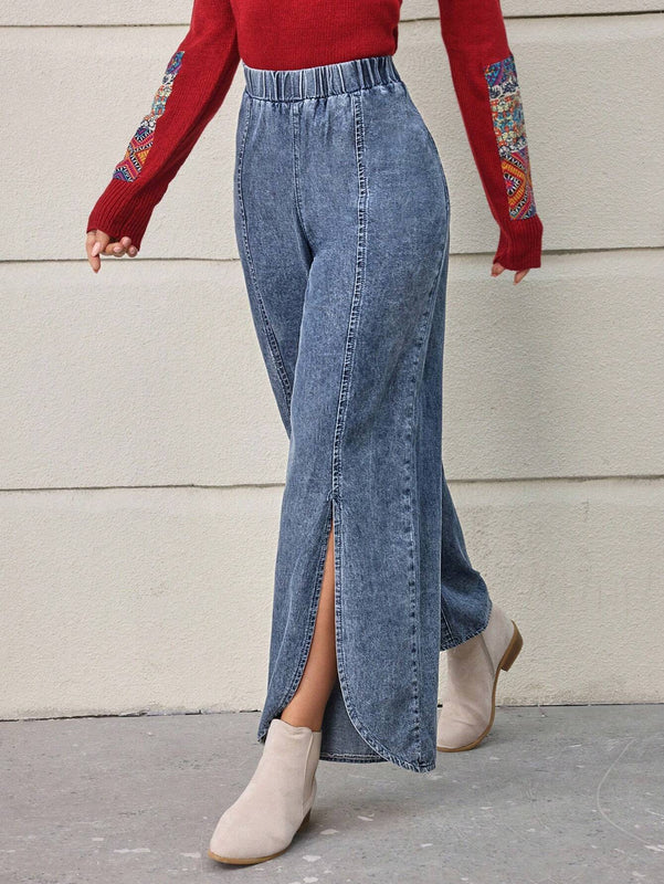 LUNE Pantalones De Mezclilla Para Mujer Con Dobladillo Dividido