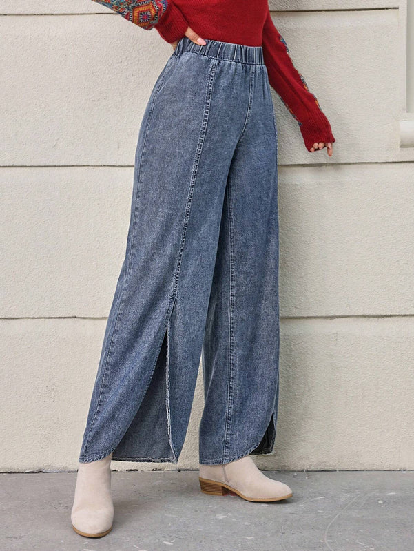 LUNE Pantalones De Mezclilla Para Mujer Con Dobladillo Dividido