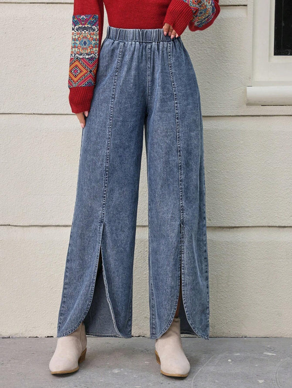 LUNE Pantalones De Mezclilla Para Mujer Con Dobladillo Dividido
