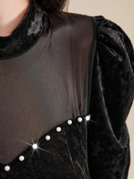Modely Vestido ajustado de cuello alto de manga farol fruncido
