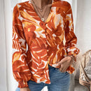 VCAY Blusa Con Detalle De Boton Y Puno Fruncido Con Estampado Completo, Escote En V