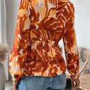 VCAY Blusa Con Detalle De Boton Y Puno Fruncido Con Estampado Completo, Escote En V