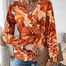 VCAY Blusa Con Detalle De Boton Y Puno Fruncido Con Estampado Completo, Escote En V