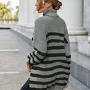 Essnce Sweater Con Cuello De Tortuga, Patron De Rayas, Caida Del Hombro Y Dobladillo Dividido
