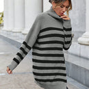 Essnce Sweater Con Cuello De Tortuga, Patron De Rayas, Caida Del Hombro Y Dobladillo Dividido