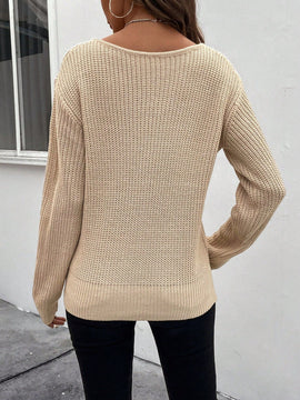 LUNE Sueter De Color Solido Para Mujeres Con Cuello De Ranura