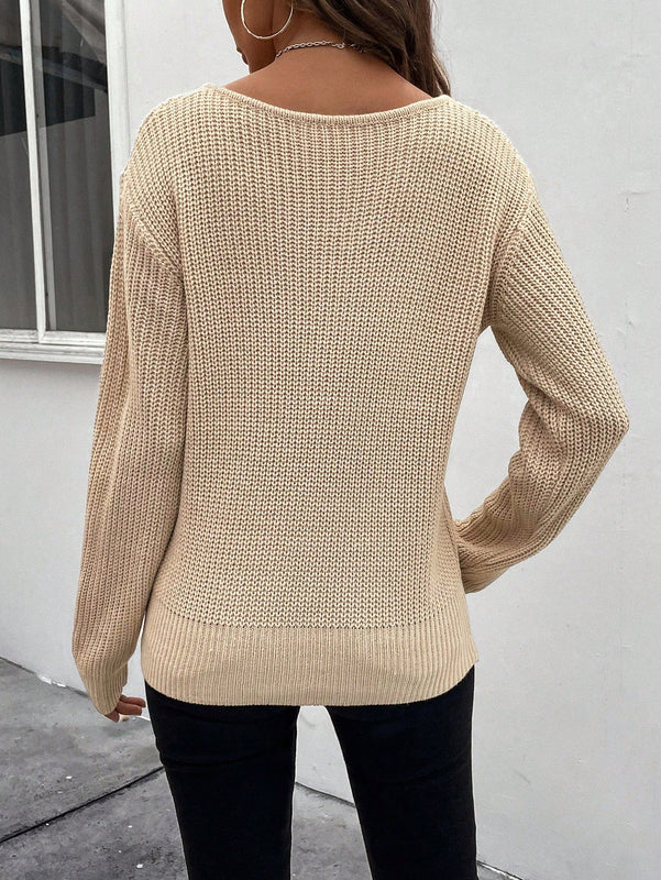 LUNE Sueter De Color Solido Para Mujeres Con Cuello De Ranura