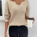 LUNE Sueter De Color Solido Para Mujeres Con Cuello De Ranura