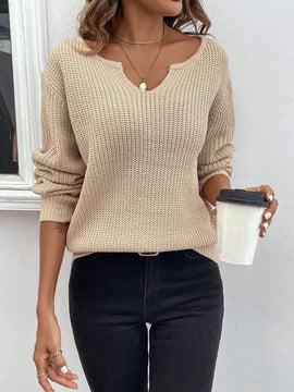 LUNE Sueter De Color Solido Para Mujeres Con Cuello De Ranura