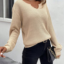 LUNE Sueter De Color Solido Para Mujeres Con Cuello De Ranura