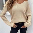 LUNE Sueter De Color Solido Para Mujeres Con Cuello De Ranura