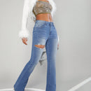 Jeans De Campana Ajustados Para Mujer Con Diamante Incrustado Y Detalles De Perforaciones