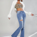 Jeans De Campana Ajustados Para Mujer Con Diamante Incrustado Y Detalles De Perforaciones