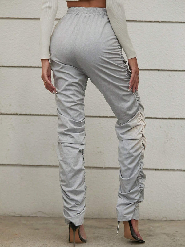 Unity Pantalon Largo Plisado Con Cintura Elastica Y Nudo