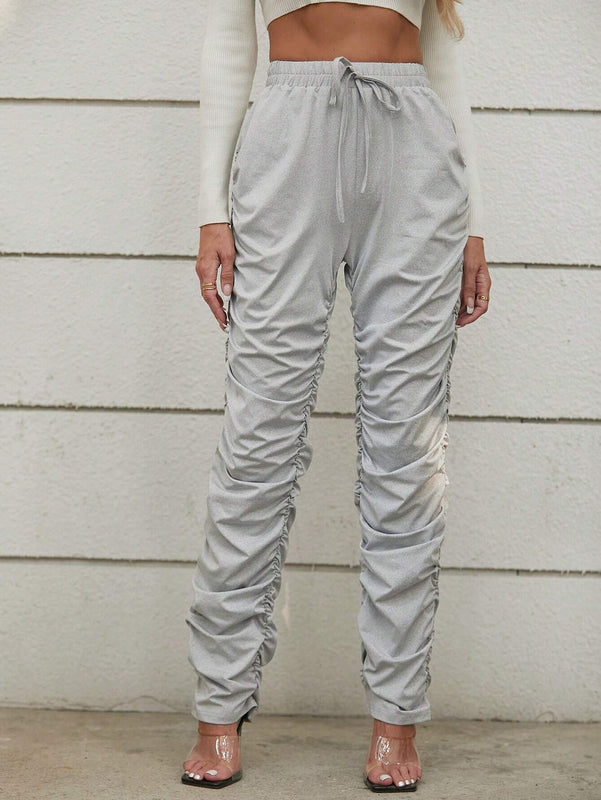 Unity Pantalon Largo Plisado Con Cintura Elastica Y Nudo