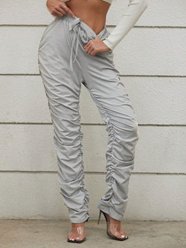 Unity Pantalon Largo Plisado Con Cintura Elastica Y Nudo