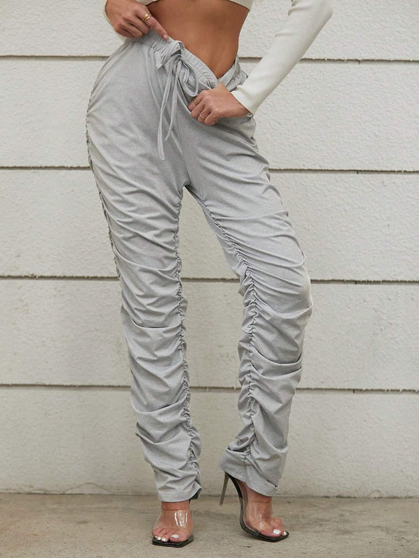 Unity Pantalon Largo Plisado Con Cintura Elastica Y Nudo