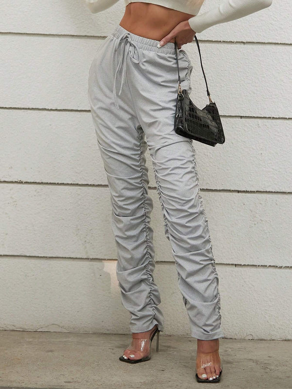 Unity Pantalon Largo Plisado Con Cintura Elastica Y Nudo