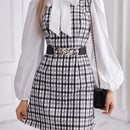 Prive Vestido de malla en contraste de manga farol
