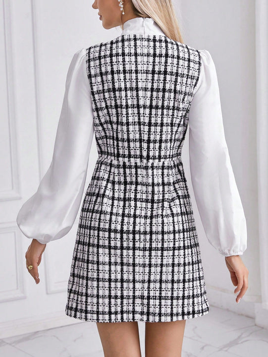 Prive Vestido de malla en contraste de manga farol