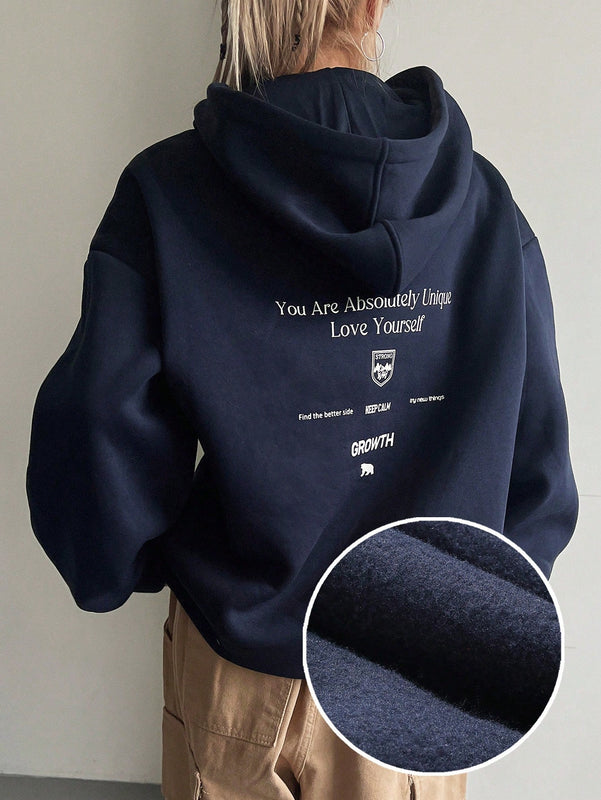 Dazy sudadera con capucha minimalista con estampado de letras para mujer, uso casual diario